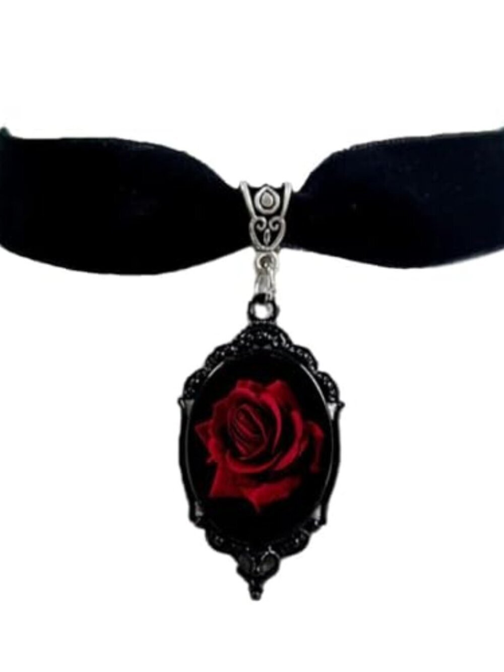 BRAND NEW Dark Red Rose Flower Black Velvet Choker Necklace